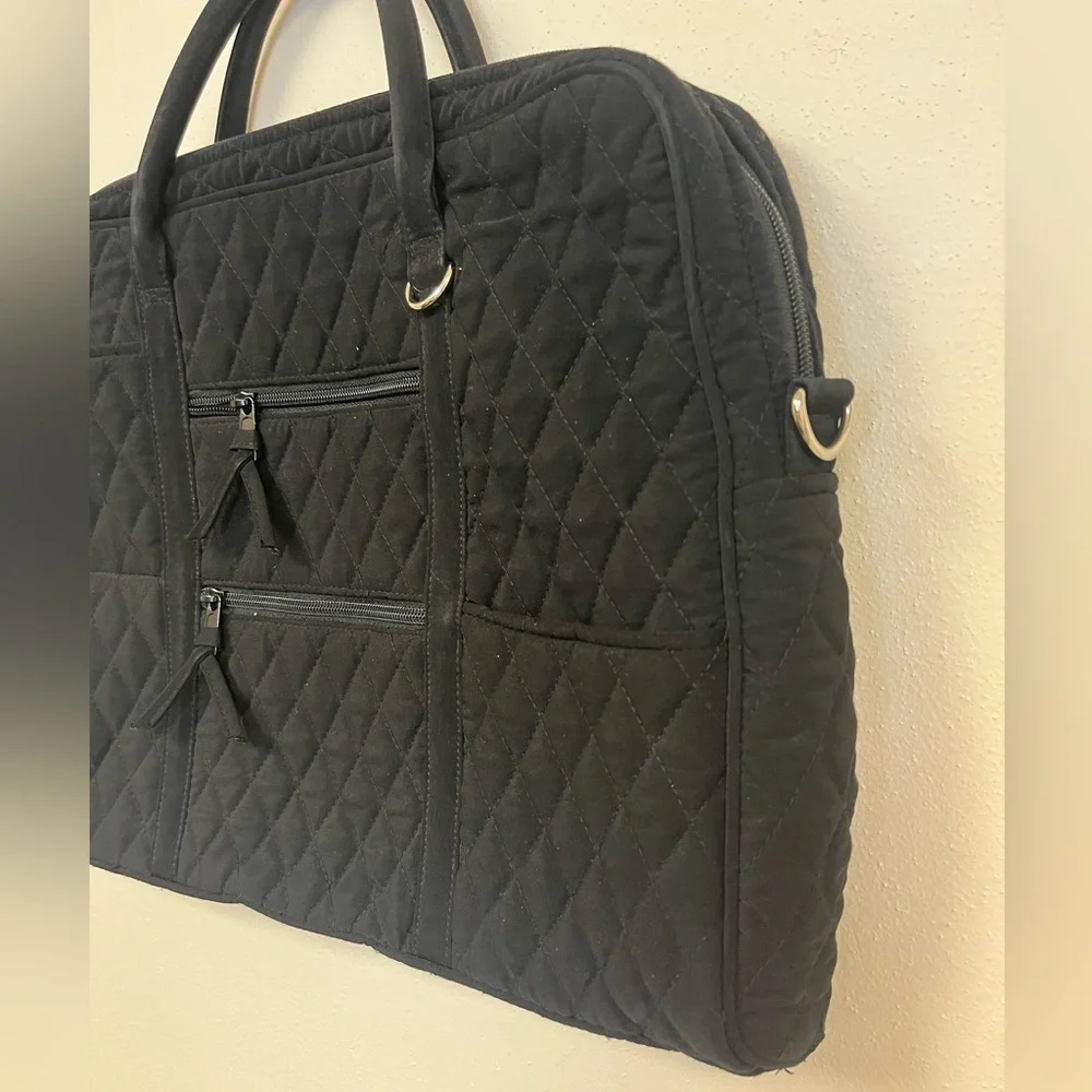 Vera Bradley Quilted Black Laptop Bag Organizer Business Casual Professional